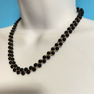 Goldtone Chain & Black Beads Braided Twist Necklace